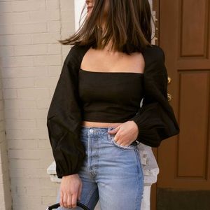NWT Mara Hoffman Black Crop Balloon Sleeve
